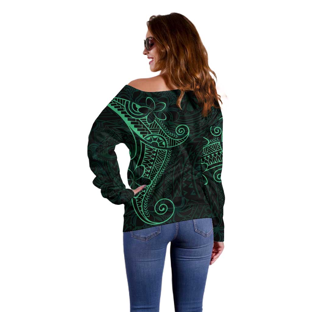 Black Green Polynesian Tribal Off Shoulder Sweater - Polynesian Pride