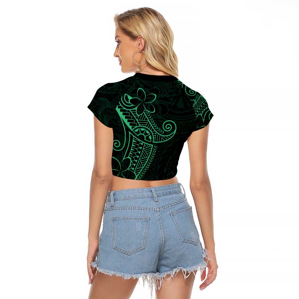 Black Green Polynesian Tribal Raglan Cropped T Shirt - Polynesian Pride