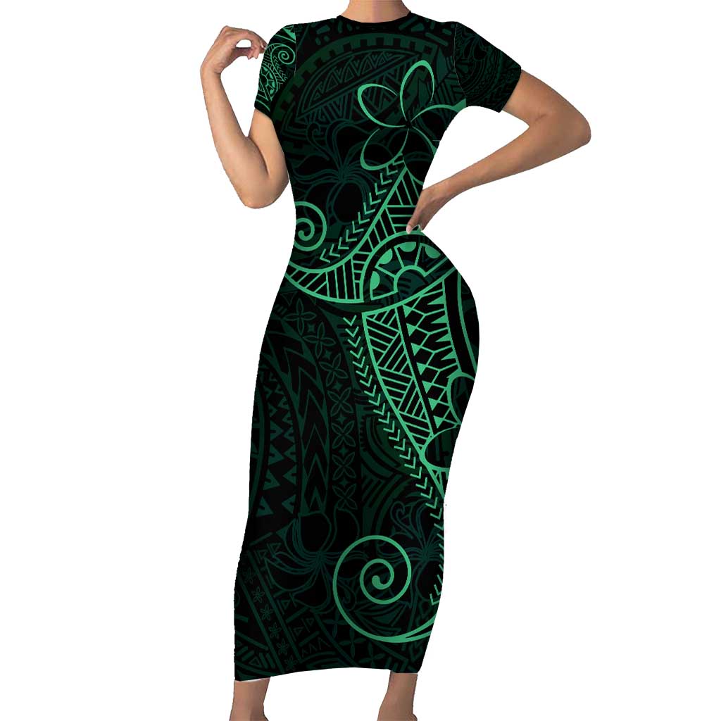 Black Green Polynesian Tribal Short Sleeve Bodycon Dress - Polynesian Pride
