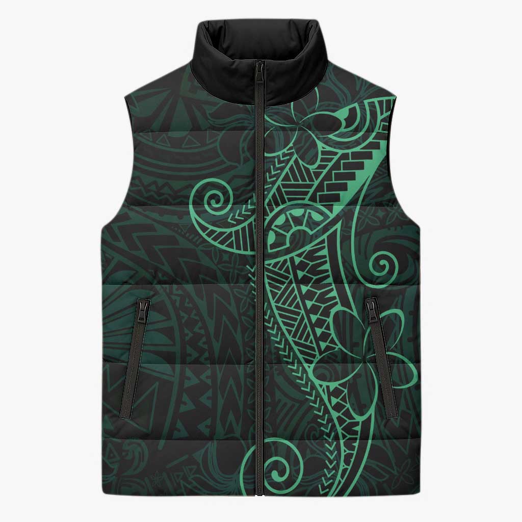 Black Green Polynesian Tribal Sleeveless Puffer Jacket - Polynesian Pride
