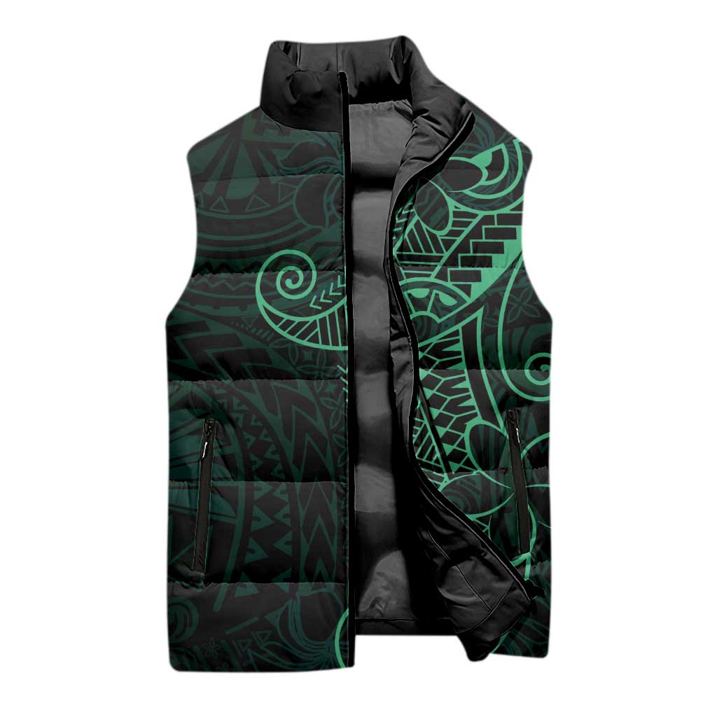 Black Green Polynesian Tribal Sleeveless Puffer Jacket - Polynesian Pride
