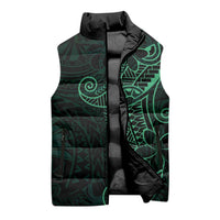 Black Green Polynesian Tribal Sleeveless Puffer Jacket - Polynesian Pride