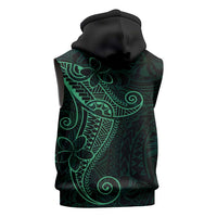Black Green Polynesian Tribal Sleeveless Zip Hoodie - Polynesian Pride