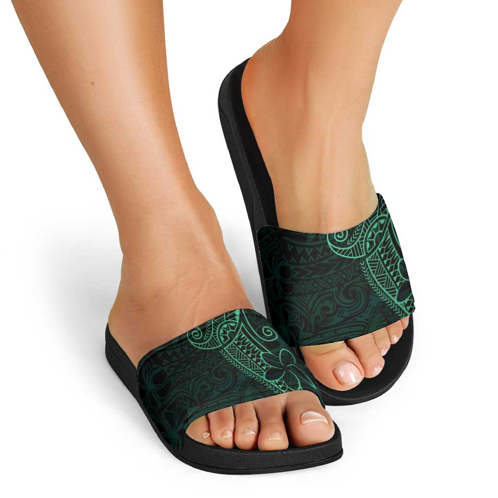 Black Green Polynesian Tribal Slide Sandals - Polynesian Pride