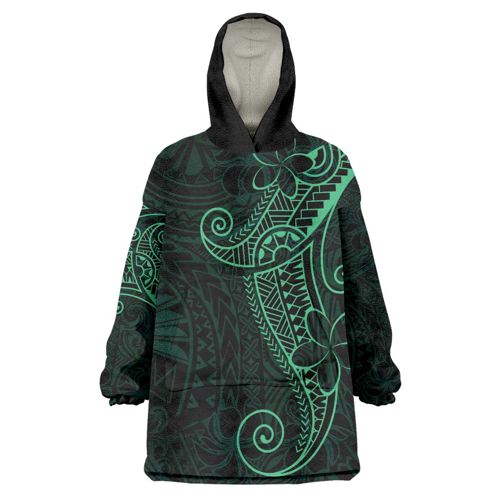 Black Green Polynesian Tribal Wearable Blanket Hoodie - Polynesian Pride
