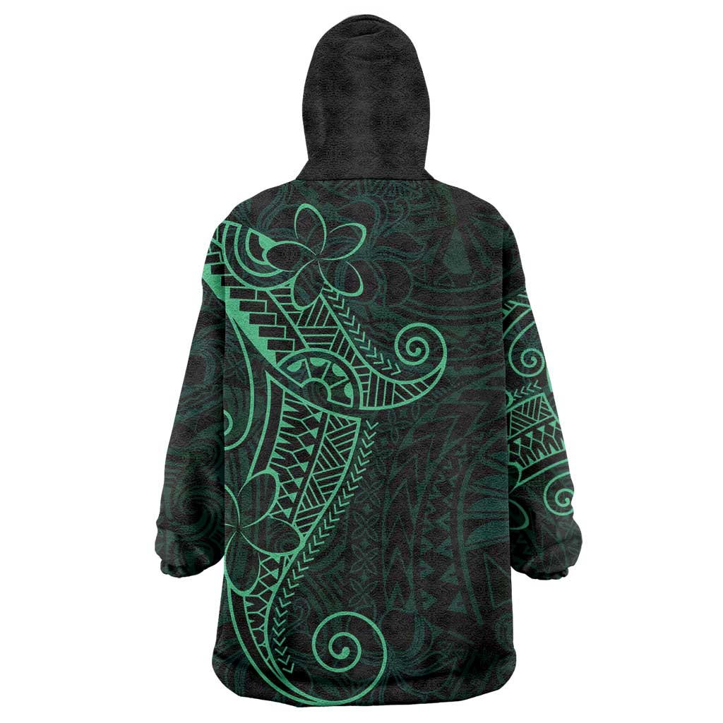 Black Green Polynesian Tribal Wearable Blanket Hoodie - Polynesian Pride
