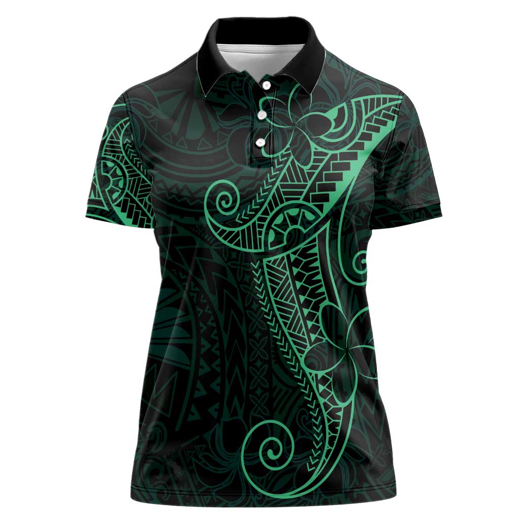 Black Green Polynesian Tribal Women Polo Shirt - Polynesian Pride