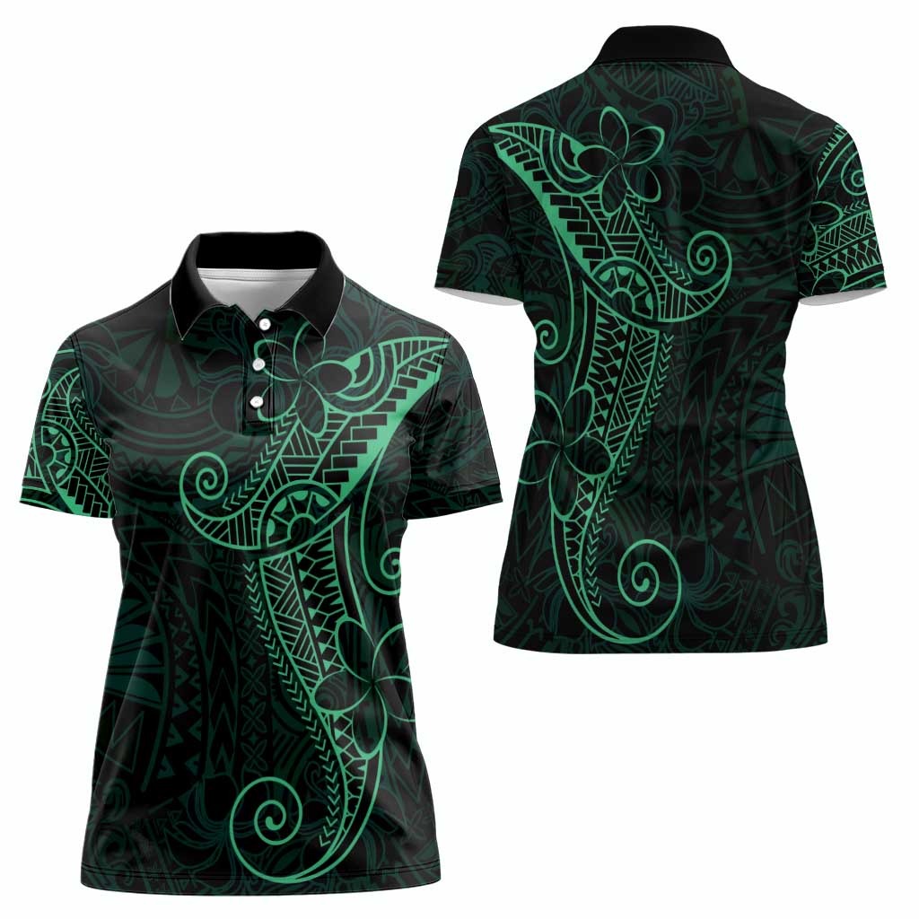 Black Green Polynesian Tribal Women Polo Shirt - Polynesian Pride