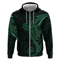 Black Green Polynesian Tribal Zip Hoodie - Polynesian Pride