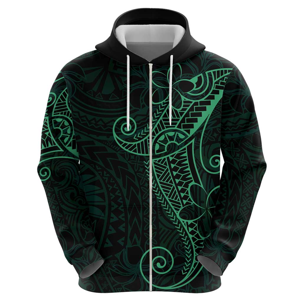 Black Green Polynesian Tribal Zip Hoodie - Polynesian Pride