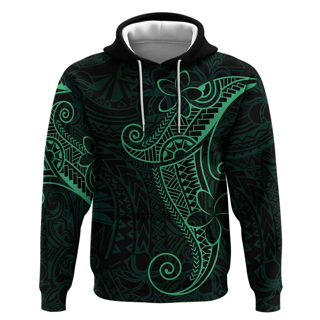 Black Green Polynesian Tribal Zip Hoodie - Polynesian Pride