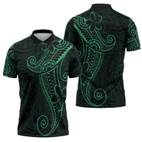 Black Green Polynesian Tribal Zipper Polo Shirt - Polynesian Pride