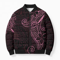 Black Pink Polynesian Tribal Bomber Puffer Jacket - Polynesian Pride