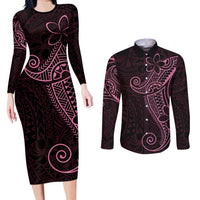 Black Pink Polynesian Tribal Couples Matching Long Sleeve Bodycon Dress and Long Sleeve Button Shirt LT9 Pink - Polynesian Pride