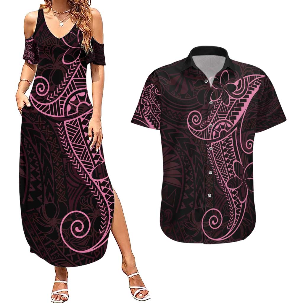 Black Pink Polynesian Tribal Couples Matching Summer Maxi Dress and Hawaiian Shirt - Polynesian Pride