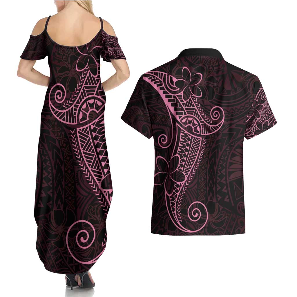 Black Pink Polynesian Tribal Couples Matching Summer Maxi Dress and Hawaiian Shirt - Polynesian Pride