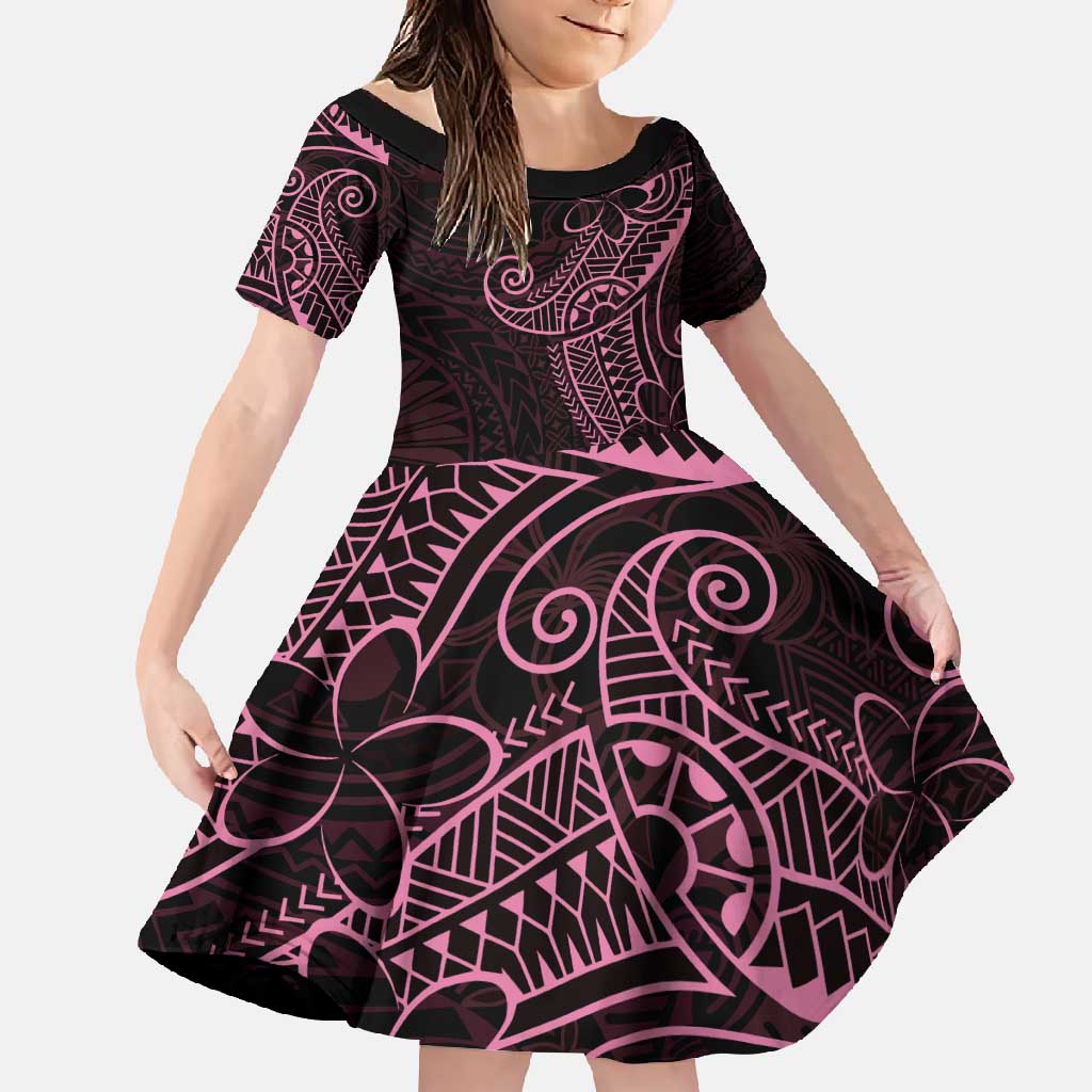 Black Pink Polynesian Tribal Family Matching Long Sleeve Bodycon Dress and Hawaiian Shirt - Polynesian Pride