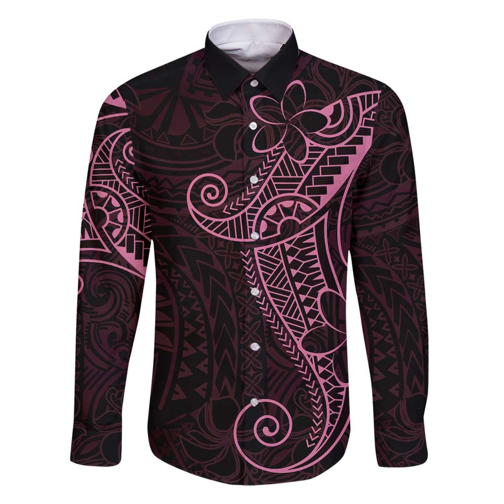 Black Pink Polynesian Tribal Family Matching Long Sleeve Bodycon Dress and Hawaiian Shirt - Polynesian Pride