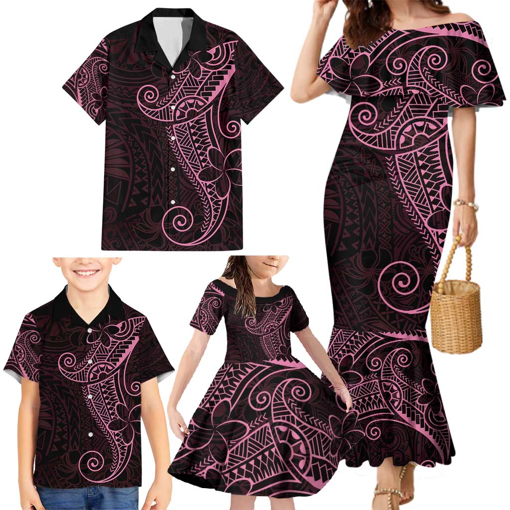 Black Pink Polynesian Tribal Family Matching Mermaid Dress and Hawaiian Shirt - Polynesian Pride