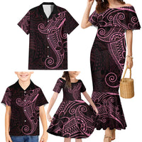 Black Pink Polynesian Tribal Family Matching Mermaid Dress and Hawaiian Shirt - Polynesian Pride