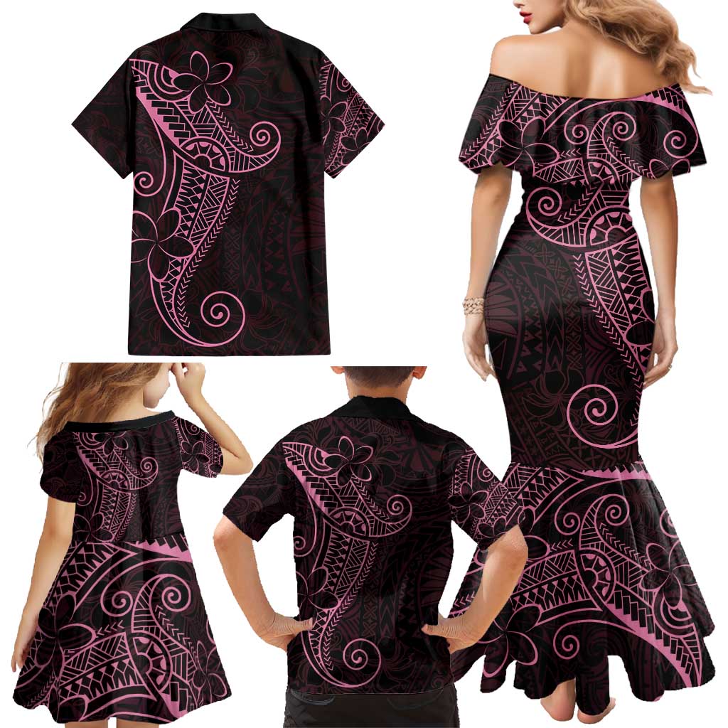 Black Pink Polynesian Tribal Family Matching Mermaid Dress and Hawaiian Shirt - Polynesian Pride