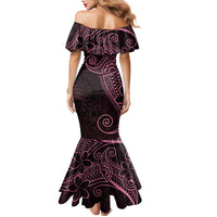 Black Pink Polynesian Tribal Family Matching Mermaid Dress and Hawaiian Shirt - Polynesian Pride