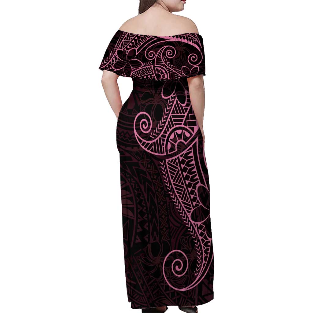 Black Pink Polynesian Tribal Family Matching Off Shoulder Maxi Dress and Hawaiian Shirt - Polynesian Pride