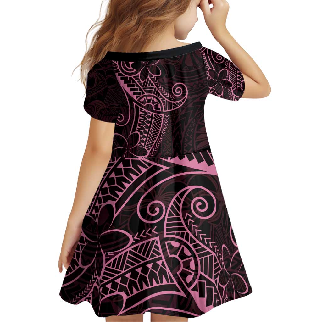 Black Pink Polynesian Tribal Family Matching Off Shoulder Short Dress and Hawaiian Shirt - Polynesian Pride
