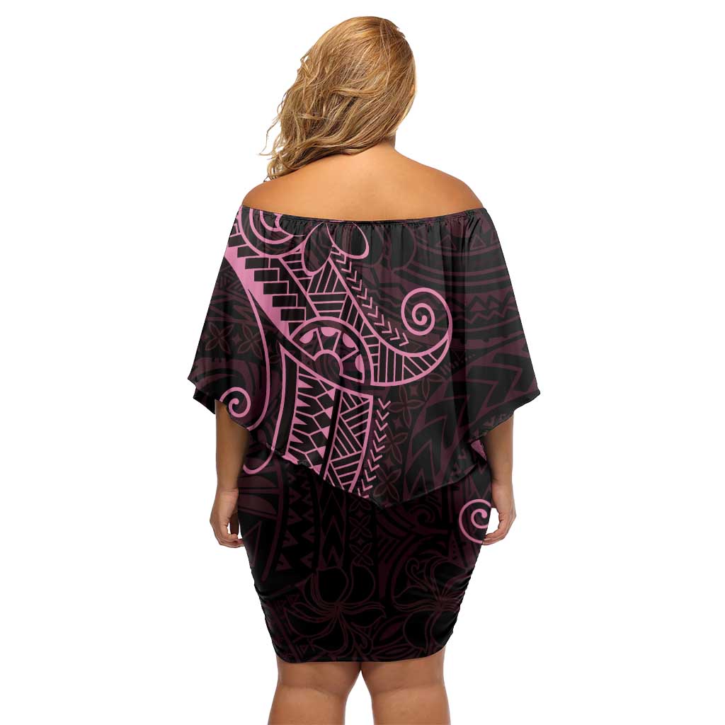 Black Pink Polynesian Tribal Family Matching Off Shoulder Short Dress and Hawaiian Shirt - Polynesian Pride