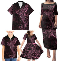 Black Pink Polynesian Tribal Family Matching Puletasi and Hawaiian Shirt - Polynesian Pride