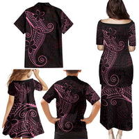 Black Pink Polynesian Tribal Family Matching Puletasi and Hawaiian Shirt - Polynesian Pride