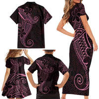 Black Pink Polynesian Tribal Family Matching Short Sleeve Bodycon Dress and Hawaiian Shirt - Polynesian Pride