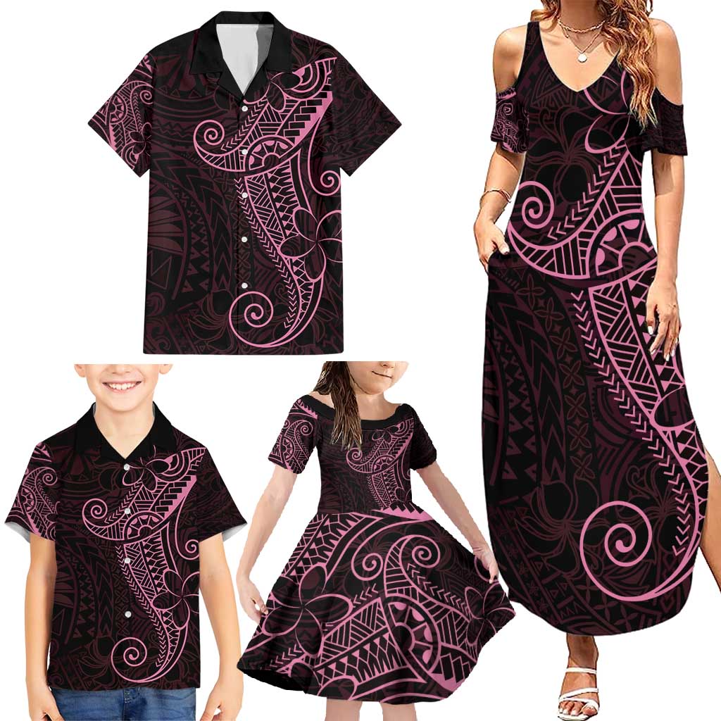 Black Pink Polynesian Tribal Family Matching Summer Maxi Dress and Hawaiian Shirt - Polynesian Pride