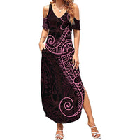 Black Pink Polynesian Tribal Family Matching Summer Maxi Dress and Hawaiian Shirt - Polynesian Pride