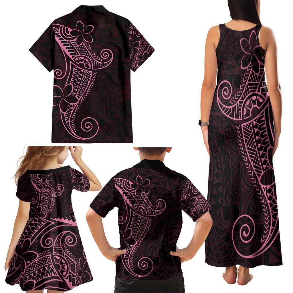 Black Pink Polynesian Tribal Family Matching Tank Maxi Dress and Hawaiian Shirt - Polynesian Pride