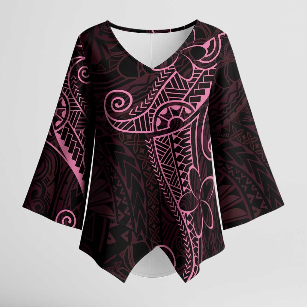 Black Pink Polynesian Tribal Kimono Sleeve Blouse - Polynesian Pride
