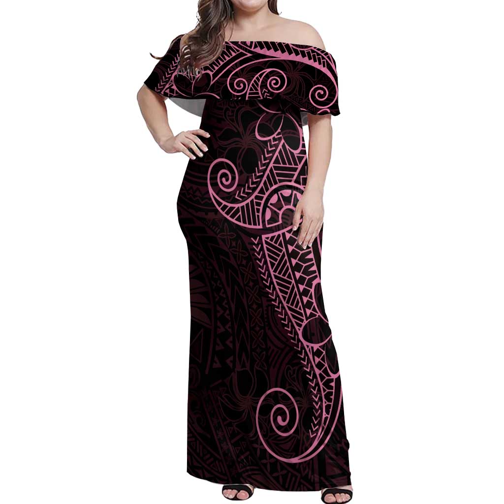 Black Pink Polynesian Tribal Off Shoulder Maxi Dress LT9 Women Pink - Polynesian Pride