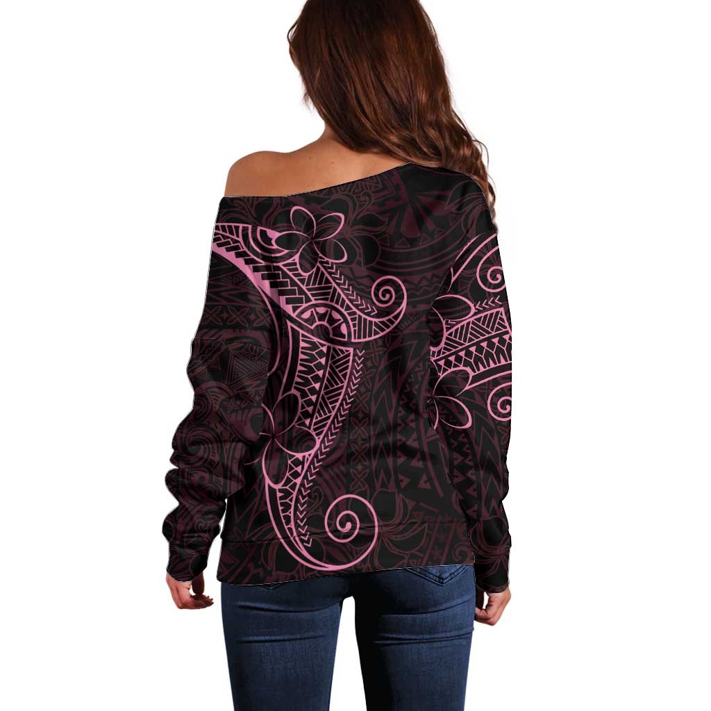 Black Pink Polynesian Tribal Off Shoulder Sweater - Polynesian Pride