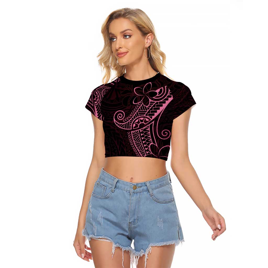 Black Pink Polynesian Tribal Raglan Cropped T Shirt - Polynesian Pride