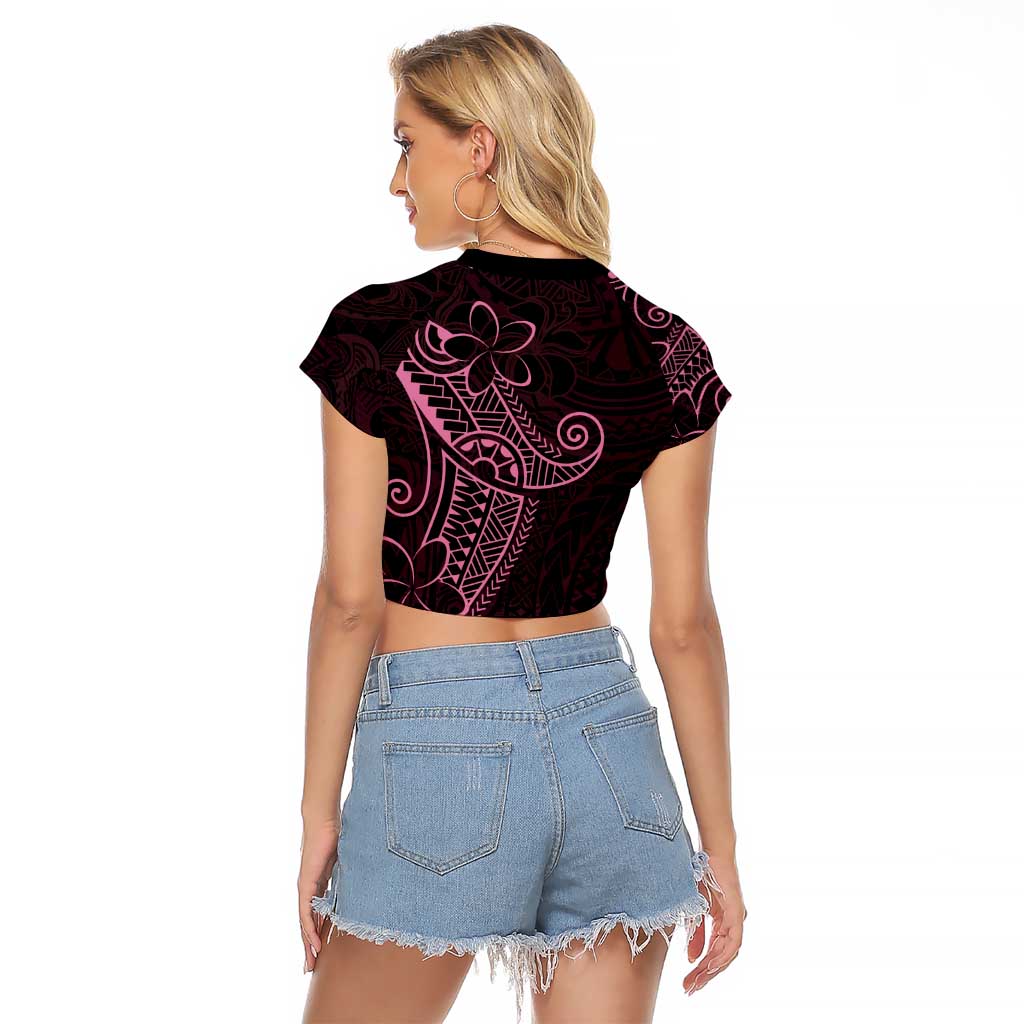 Black Pink Polynesian Tribal Raglan Cropped T Shirt - Polynesian Pride