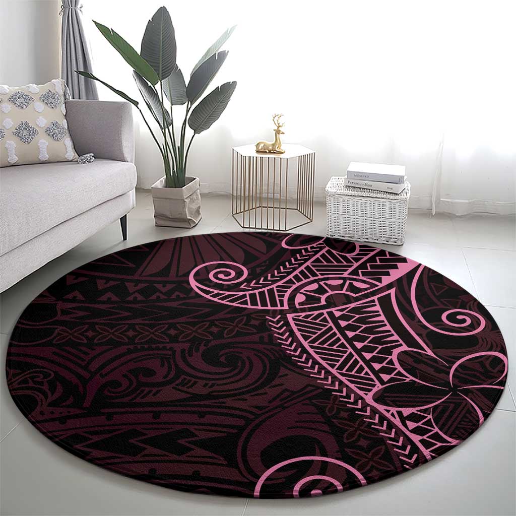 Black Pink Polynesian Tribal Round Carpet - Polynesian Pride