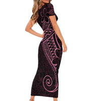 Black Pink Polynesian Tribal Short Sleeve Bodycon Dress - Polynesian Pride
