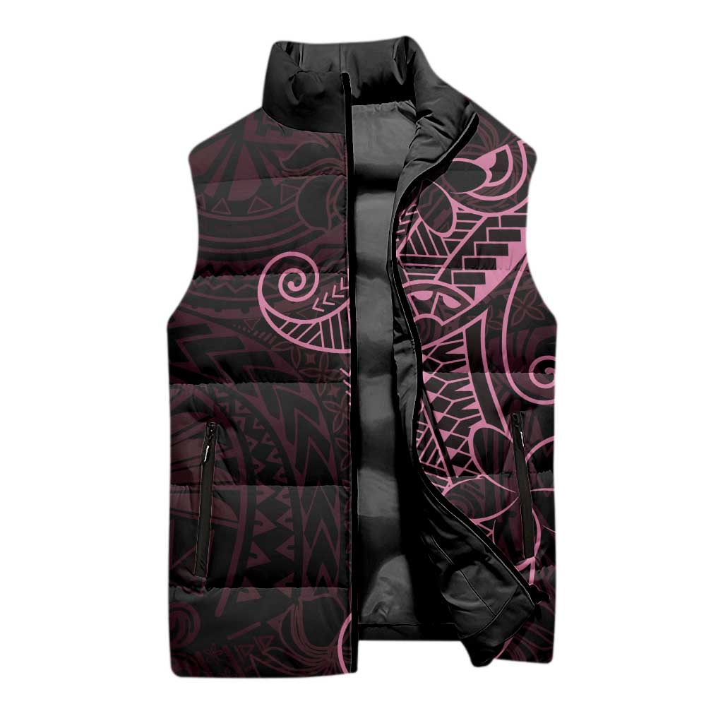 Black Pink Polynesian Tribal Sleeveless Puffer Jacket - Polynesian Pride