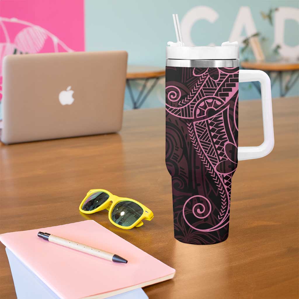 Black Pink Polynesian Tribal Tumbler With Handle - Polynesian Pride