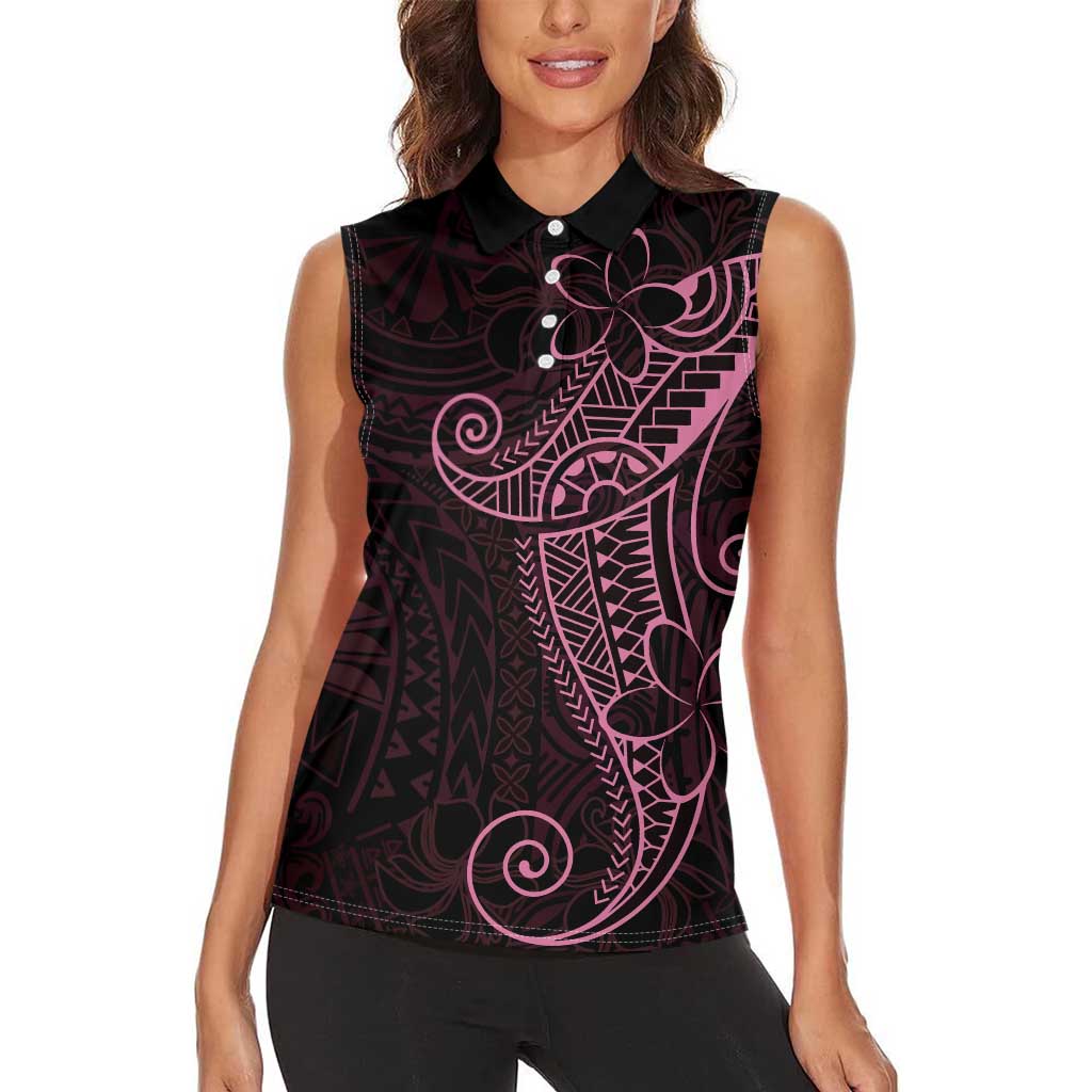 Black Pink Polynesian Tribal Women Sleeveless Polo Shirt LT9 - Polynesian Pride