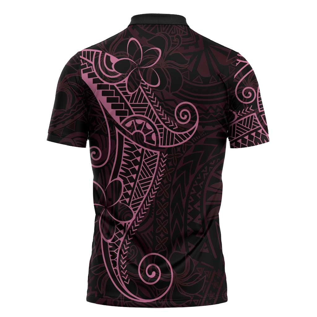 Black Pink Polynesian Tribal Zipper Polo Shirt - Polynesian Pride