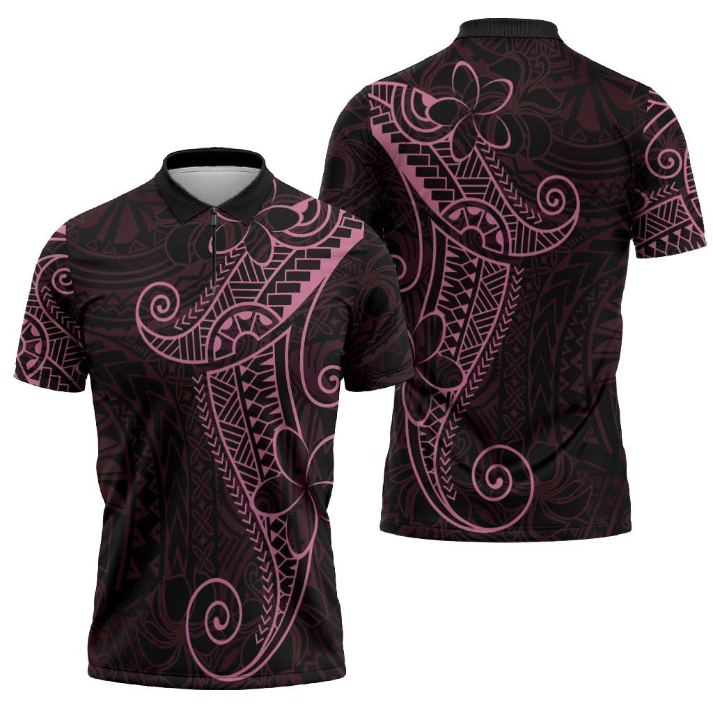 Black Pink Polynesian Tribal Zipper Polo Shirt - Polynesian Pride