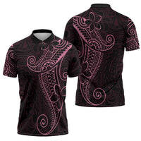 Black Pink Polynesian Tribal Zipper Polo Shirt - Polynesian Pride