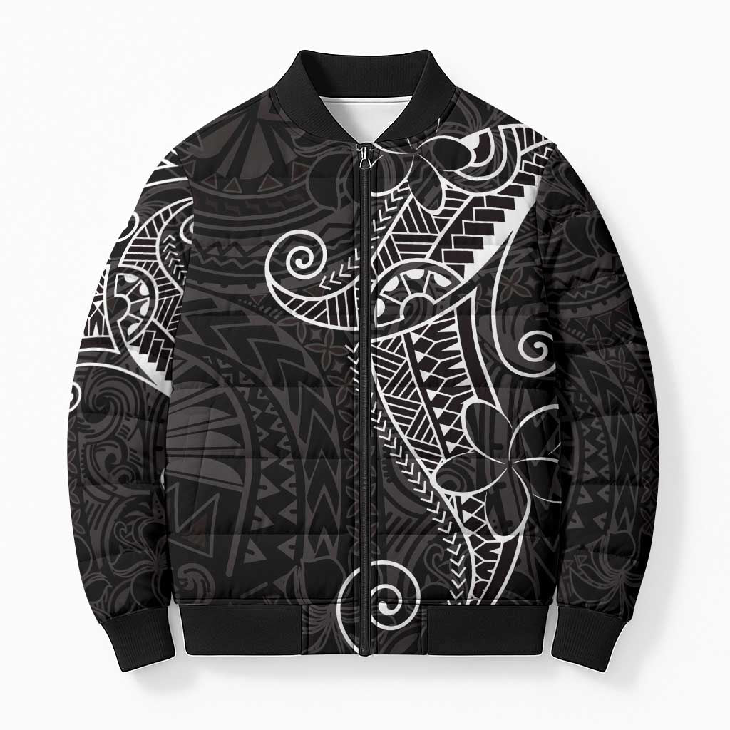Black White Polynesian Tribal Bomber Puffer Jacket - Polynesian Pride