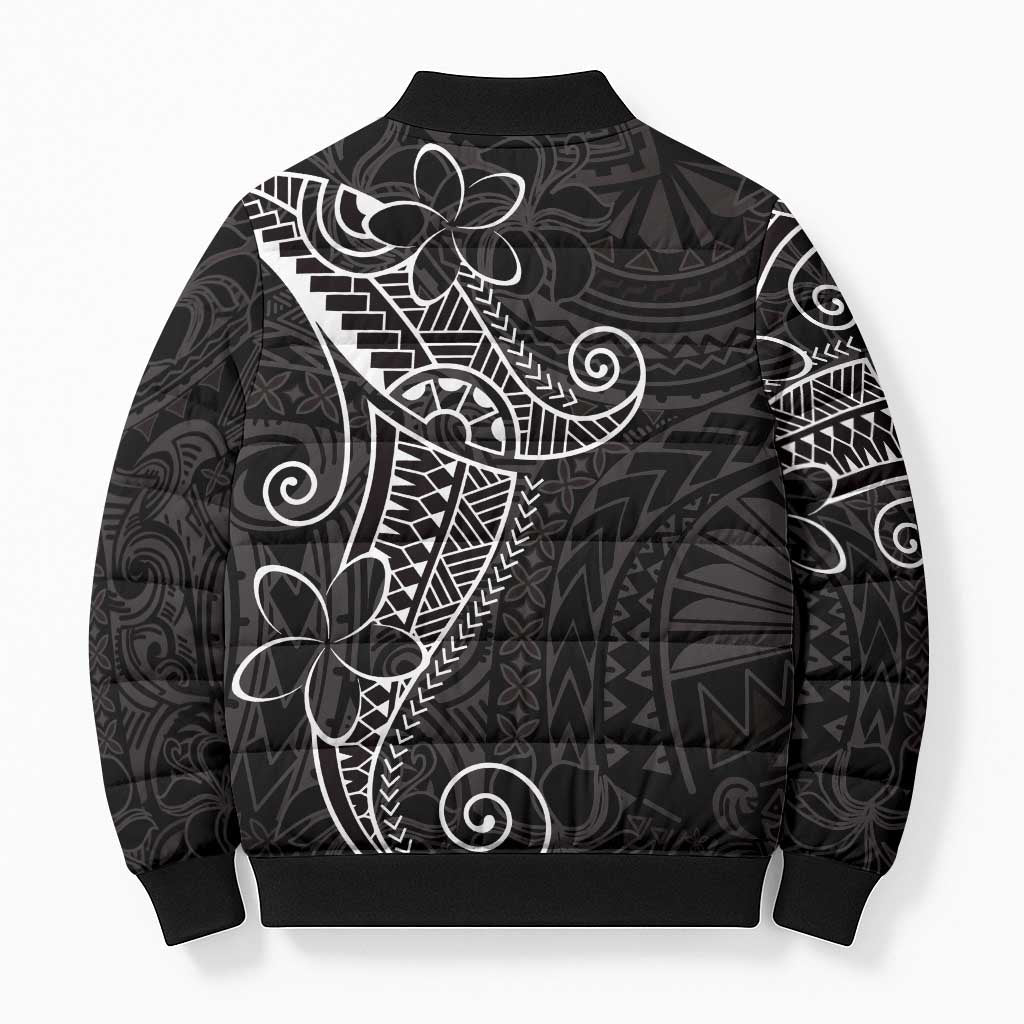 Black White Polynesian Tribal Bomber Puffer Jacket - Polynesian Pride